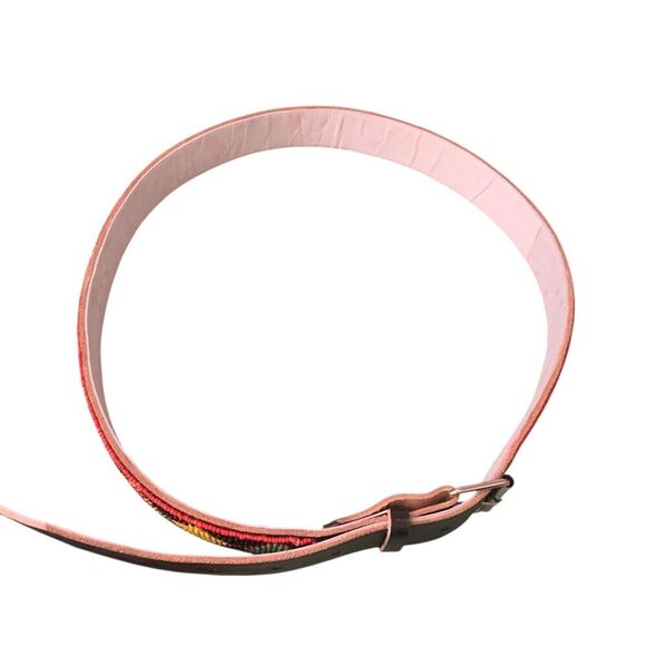 Beaded Leather Waist Belt Handmade Size 38 Red Yellow Green Boho Hippie Festival - Picture 6 of 10